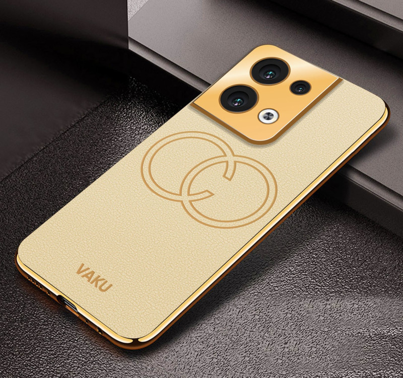 Vaku ® Oppo Reno8 5G Skylar Leather Pattern Gold Electroplated Soft TPU Back Cover
