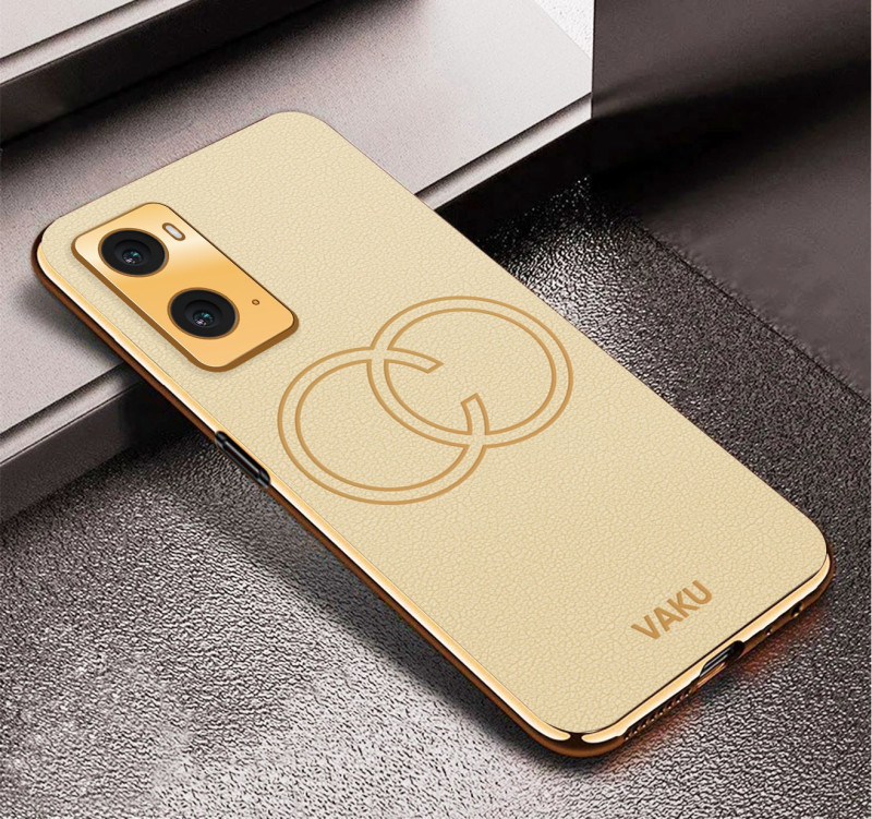 Vaku ® Oppo A76 4G Skylar Leather Pattern Gold Electroplated Soft TPU Back Cover