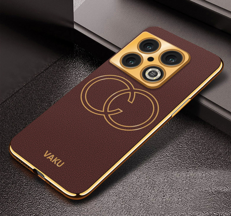Vaku ® OnePlus 10 Pro Skylar Series Leather Stitched Gold Electroplated Soft TPU Back Cover