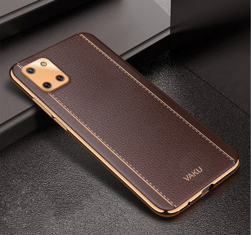 Vaku ® Samsung Galaxy Note 10 lite Vertical Leather Stitched Gold Electroplated Soft TPU Back Cover
