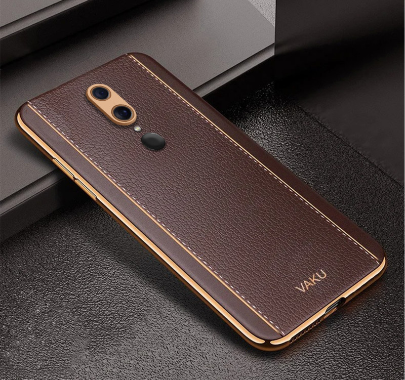 Vaku ® Oppo F11 Vertical Leather Stitched Gold Electroplated Soft TPU Back Cover