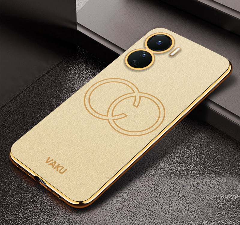 Vaku ® Vivo Y16 Skylar Leather Pattern Gold Electroplated Soft TPU Back Cover