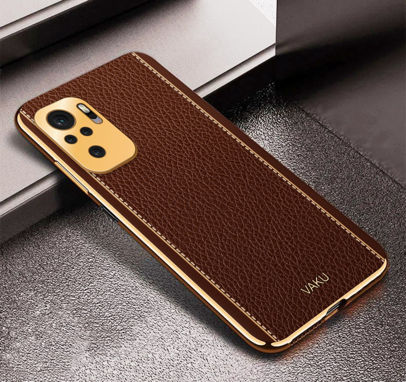 Vaku ® Redmi Note 10S Luxemberg Series Leather Stitched Gold Electroplated Soft TPU Back Cover