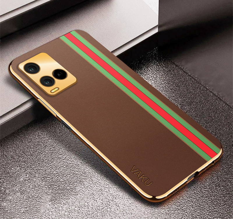 Vaku ® Vivo Y21e Felix Line Leather Stitched Gold Electroplated Soft TPU Back Cover Case