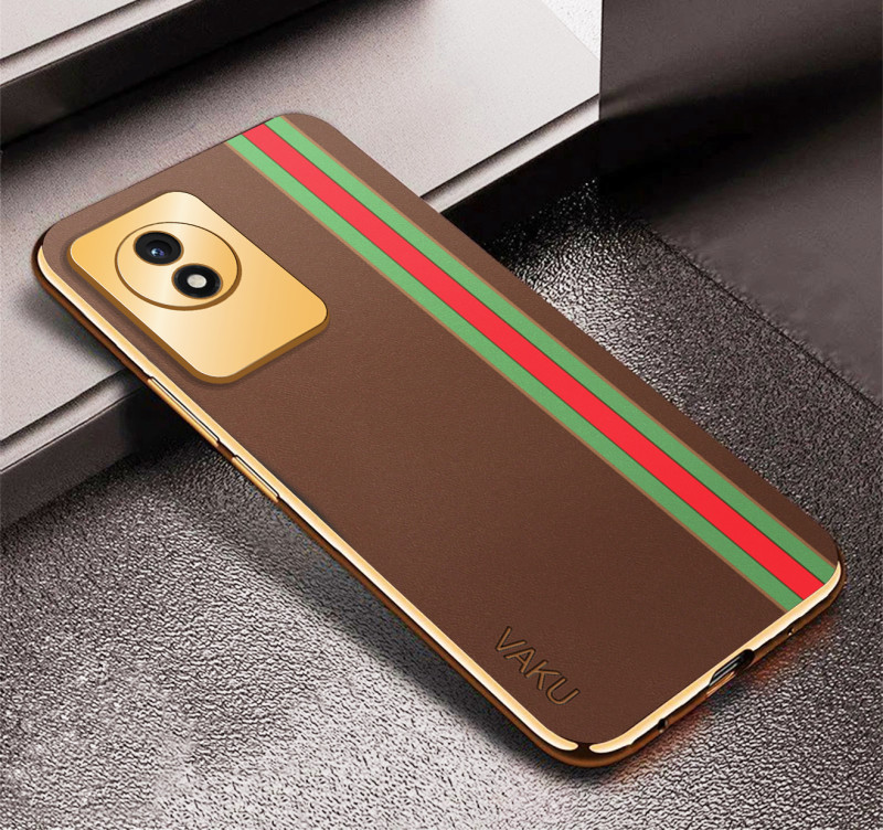 Vaku ® Vivo Y02 Felix Line Leather Pattern Gold Electroplated Soft TPU Back Cover Case