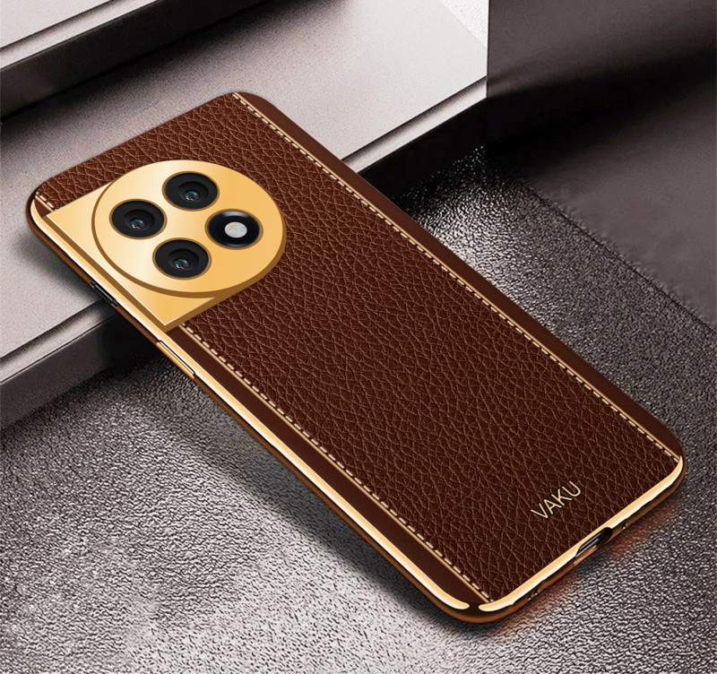 Vaku ® OnePlus 11R Luxemberg Series Leather Stitched Gold Electroplated Soft TPU Back Cover