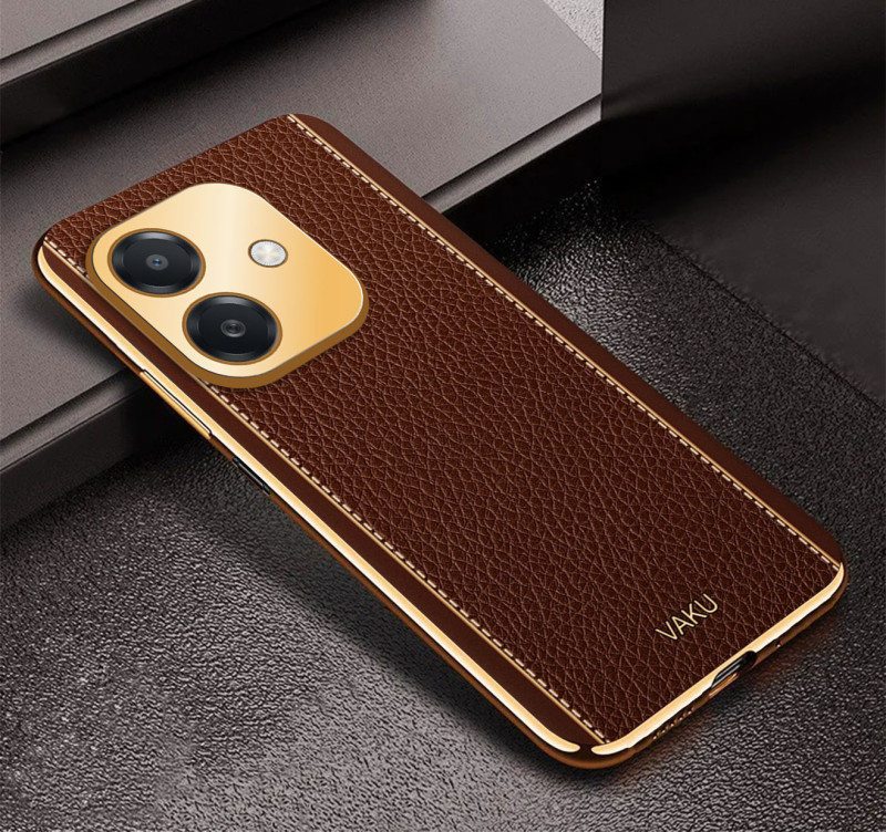 Vaku ® Oppo A3X 5G Luxemberg Leather Pattern Gold Electroplated Soft TPU Back Cover