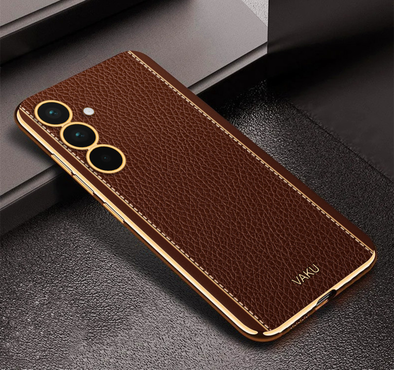 Vaku ® Samsung Galaxy F15 5G Luxemberg Leather Pattern Gold Electroplated Soft TPU Back Cover