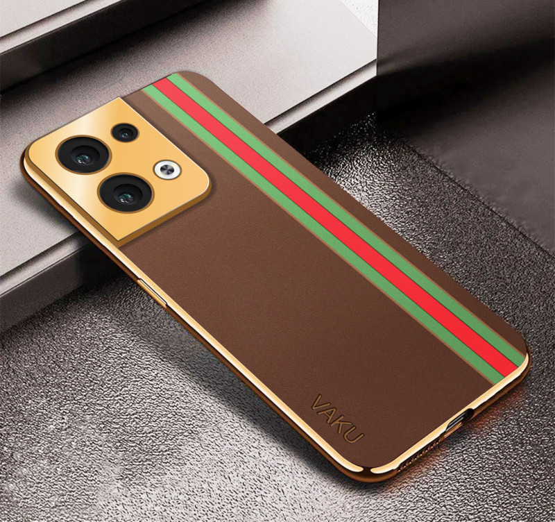 Vaku ® Oppo Reno8 5G Felix Line Leather Stitched Gold Electroplated Soft TPU Back Cover Case