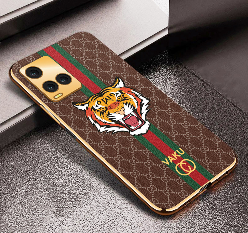 Vaku ® Vivo Y21T Lynx Leather Stitched Gold Electroplated Soft TPU Back Cover Case