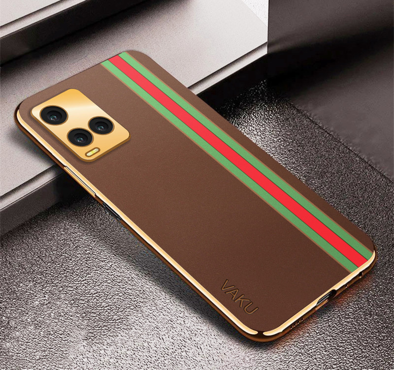 Vaku ® Vivo Y33s Felix Line Leather Stitched Gold Electroplated Soft TPU Back Cover Case