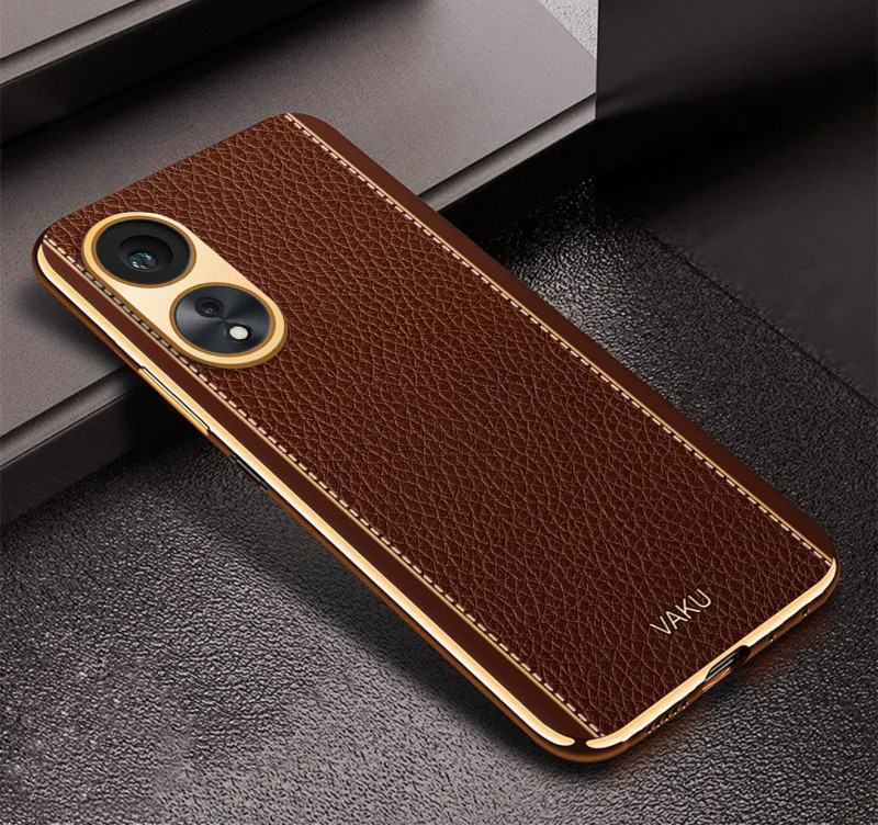 Vaku ® Oppo A38 Luxemberg Leather Pattern Gold Electroplated Soft TPU Back Cover