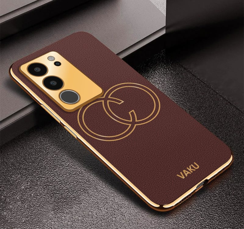 Vaku ® Vivo V29 5G Skylar Leather Pattern Gold Electroplated Soft TPU Back Cover