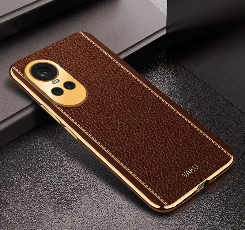 Vaku ® Oppo Reno10 Pro 5G Luxemberg Leather Pattern Gold Electroplated Soft TPU Back Cover