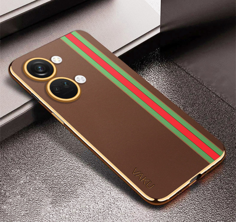 Vaku ® OnePlus Nord 3 Felix Line Leather Stitched Gold Electroplated Soft TPU Back Cover