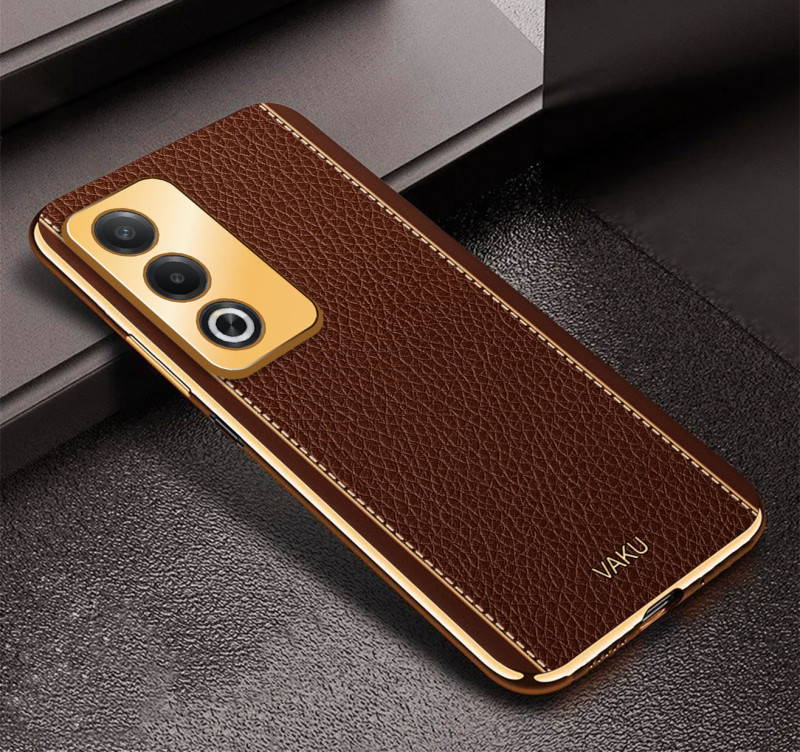 Vaku ® Oppo A3 Pro 5G Luxemberg Leather Pattern Gold Electroplated Soft TPU Back Cover