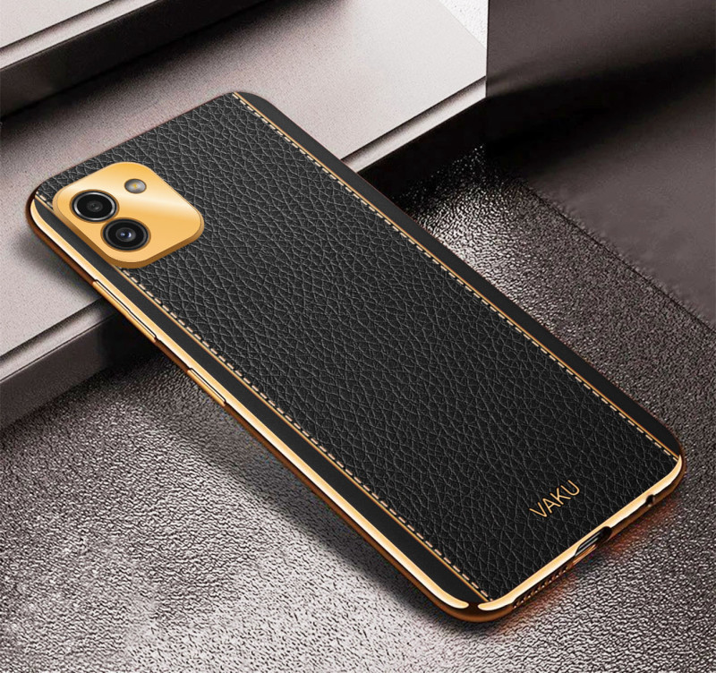 Vaku ® Samsung Galaxy A03 Luxemberg Series Leather Stitched Gold Electroplated Soft TPU Back Cover