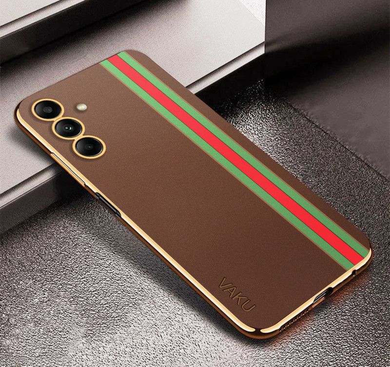 Vaku ® Samsung Galaxy A04s Felix Line Leather Stitched Gold Electroplated Soft TPU Back Cover