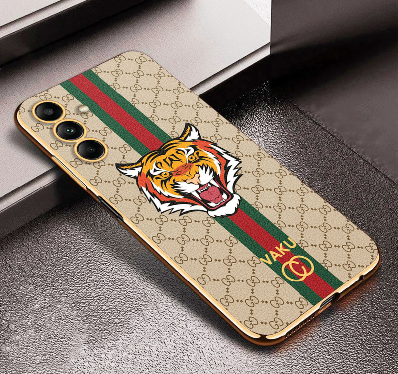 Vaku ® Samsung Galaxy A34 Lynx Leather Stitched Gold Electroplated Soft TPU Back Cover Case
