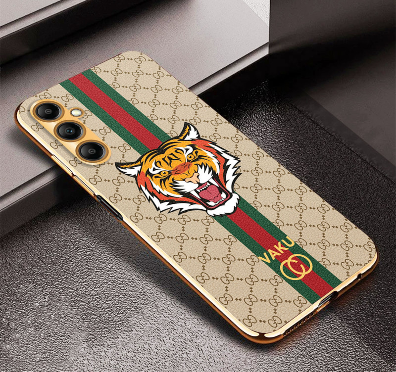 Vaku ® Samsung Galaxy A14 5G Lynx Leather Stitched Gold Electroplated Soft TPU Back Cover Case