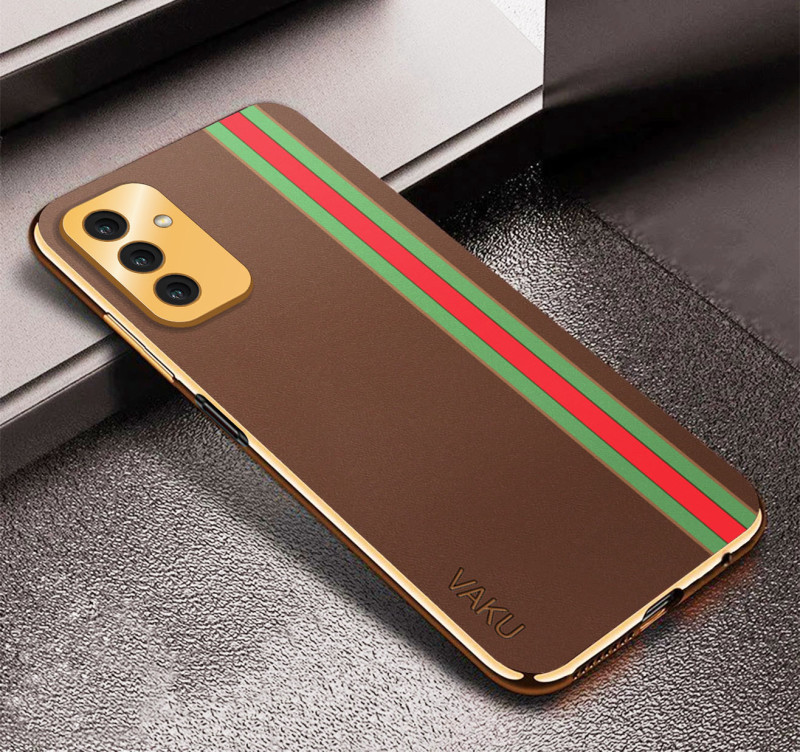Vaku ® Samsung Galaxy F23 5G Felix Line Leather Stitched Gold Electroplated Soft TPU Back Cover