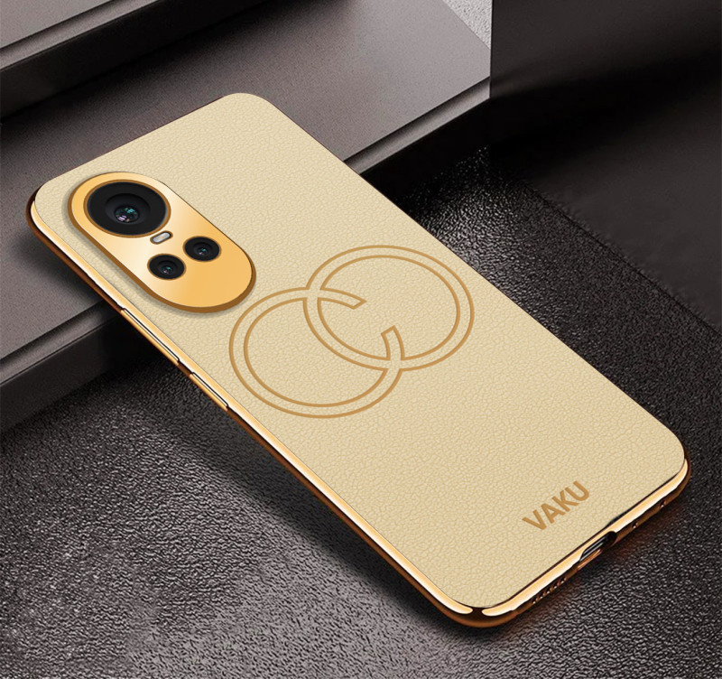 Vaku ® Oppo Reno10 5G Skylar Leather Pattern Gold Electroplated Soft TPU Back Cover