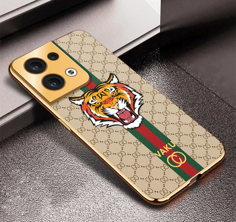 Vaku ® Oppo Reno8 5G Lynx Designer Leather Pattern Gold Electroplated Soft TPU Back Cover Case