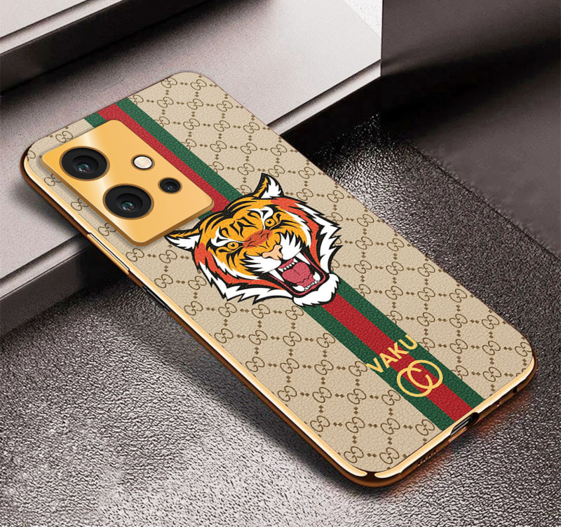 Vaku ® Vivo T1 5G Lynx Designer Leather Pattern Gold Electroplated Soft TPU Back Cover Case
