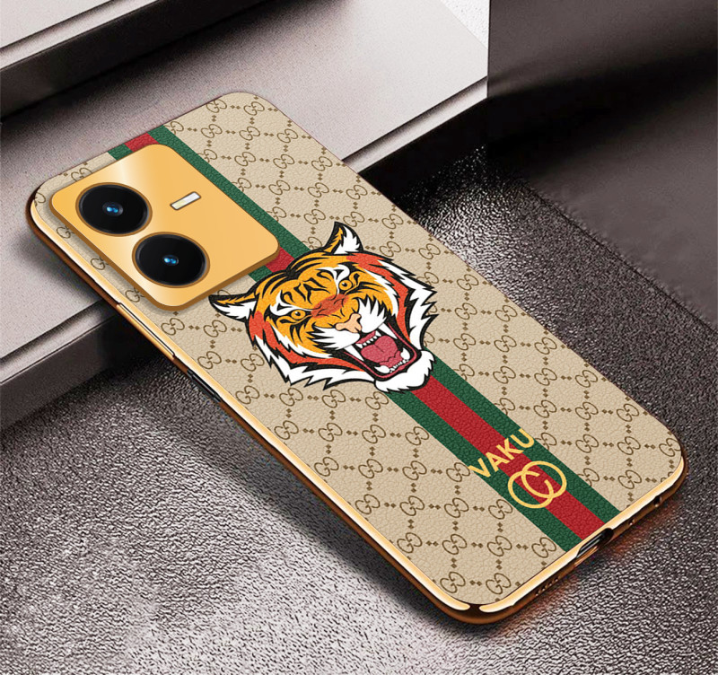 Vaku ® Vivo Y22 Lynx Designer Leather Pattern Gold Electroplated Soft TPU Back Cover Case