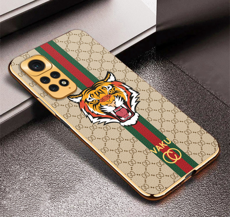 Vaku ® Xiaomi Redmi Note 11S Lynx Designer Leather Pattern Gold Electroplated Soft TPU Back Cover Case