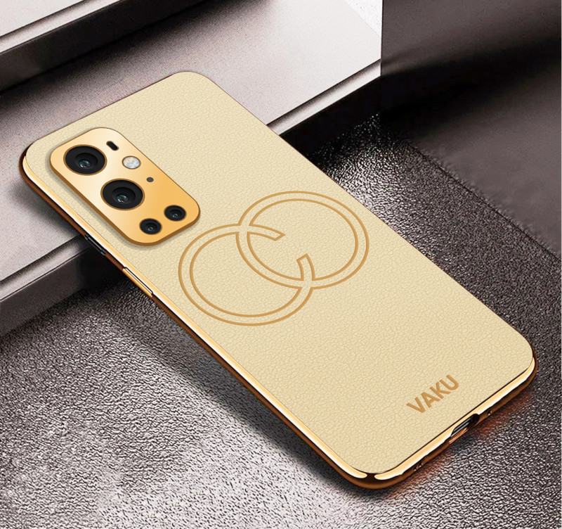 Vaku ® OnePlus 9 Pro Skylar Series Leather Stitched Gold Electroplated Soft TPU Back Cover