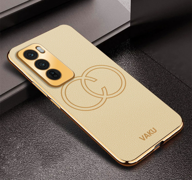 Vaku ® Oppo Reno12 5G Skylar Leather Pattern Gold Electroplated Soft TPU Back Cover