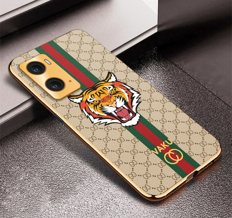 Vaku ® Oppo A96 Lynx Leather Stitched Gold Electroplated Soft TPU Back Cover Case