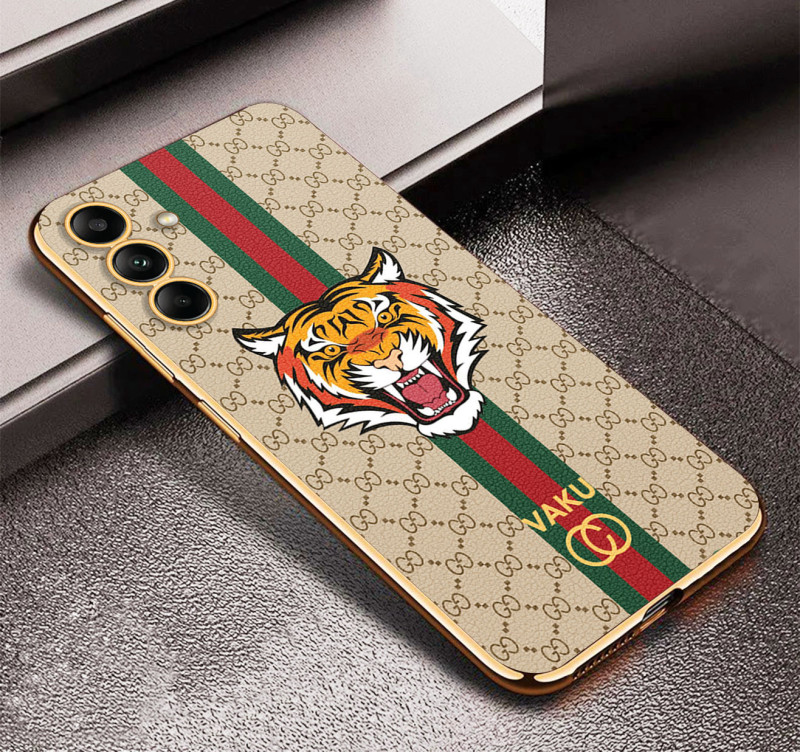 Vaku ® Samsung Galaxy S24 Plus Lynx Leather Pattern Gold Electroplated Soft TPU Back Cover