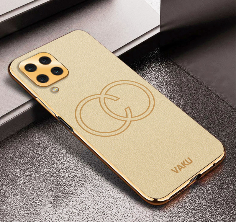 Vaku ® Samsung Galaxy M33 Skylar Leather Pattern Gold Electroplated Soft TPU Back Cover