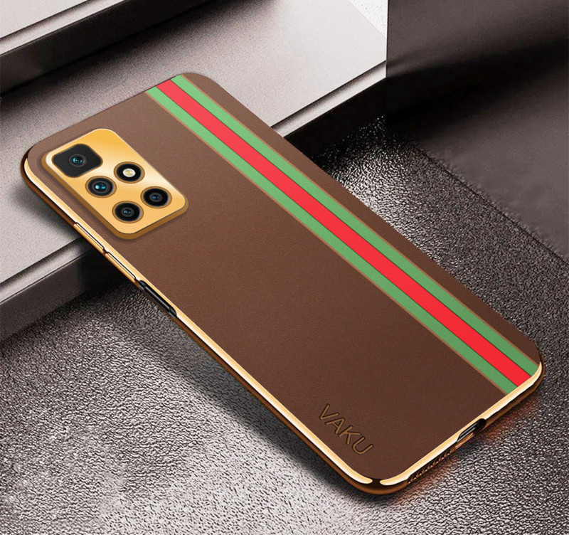 Vaku ® Xiaomi Redmi 10 Prime Felix Line Leather Stitched Gold Electroplated Soft TPU Back Cover Case