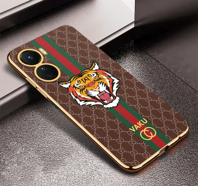 Vaku ® Vivo Y16 Lynx Designer Leather Pattern Gold Electroplated Soft TPU Back Cover Case