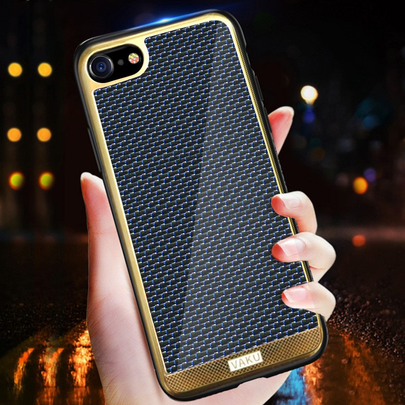 VAKU ® Apple iPhone 7 Colored Carbon Fibre with Golden Electroplated layering hard PC Back Cover