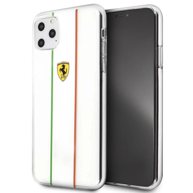Ferrari ® For Apple iPhone 11 Pro Max Fiorano White Stripe Clear series Back Cover