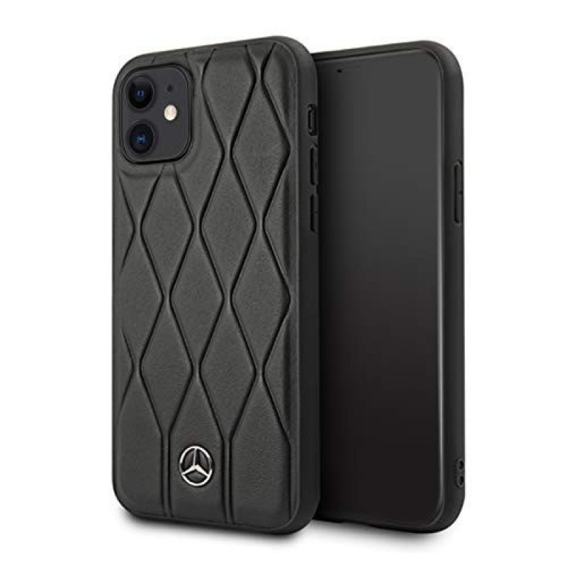 Mercedes Benz ® For Apple iPhone 11 Wave Collection Quilted Genuine Leather Hard Case Back Cover