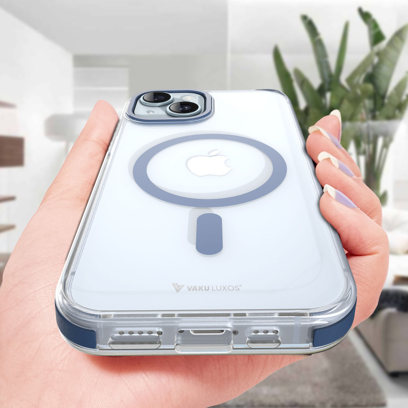 Vaku Luxos ® Apple iPhone 14 Vortex Magpro Gel Cushion Slim Fit Shockproof Crystal Clear Camera Metal Ring Certified Mag-Safe Back Cover