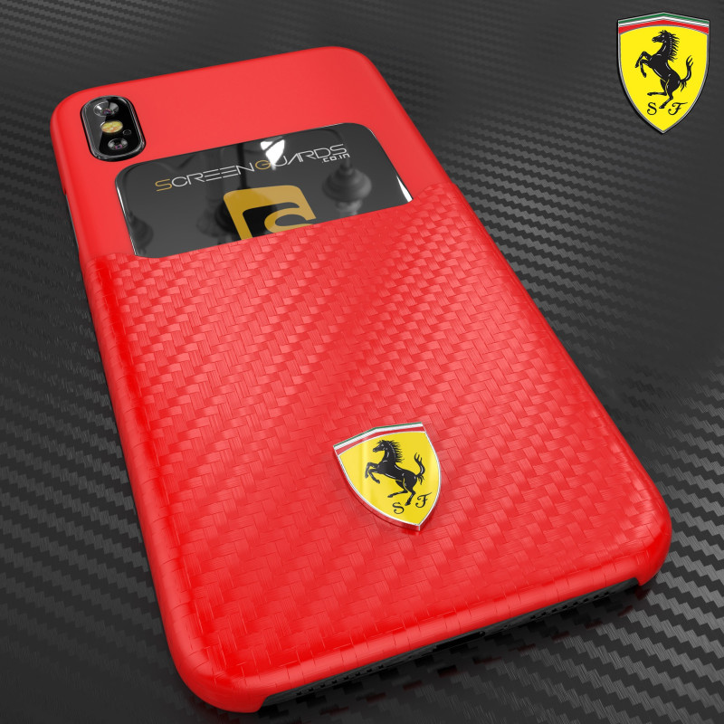 Ferrari ® Apple iPhone X SP America series Carbon fibre finish - inbuilt Credit card holder back cover