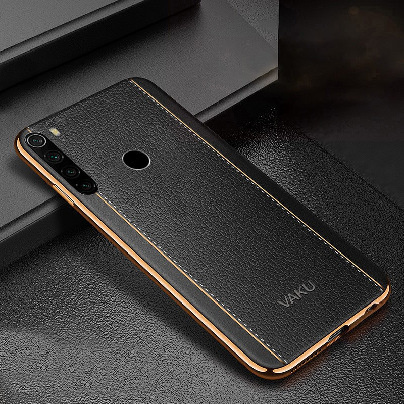 Vaku ® Xiaomi Redmi Note 8 Vertical Leather Stitched Gold Electroplated Soft TPU Back Cover