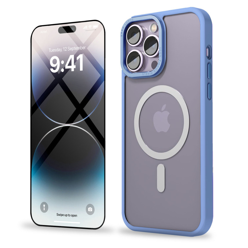 Vaku Luxos ® 2In1 Combo Apple iPhone 14 Pro Translucent MagPro Armor Protective Camera Case Back Cover with 3D Tempered Glass
