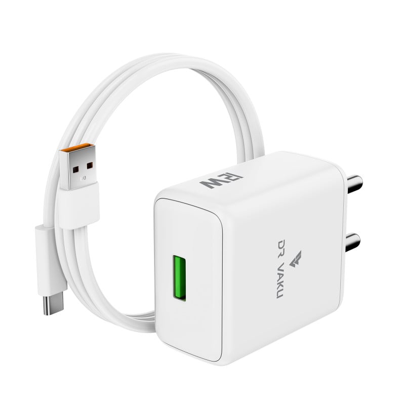 DR VAKU ® VOLTPRO 12W Charger USB A Fast Adapter With USB-A to Type-C Cable Combo