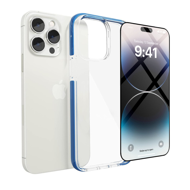 Vaku Luxos ® 2In1 Combo Apple iPhone 14 Pro Guard Series Shockproof TPU Case Back Cover with 3D Tempered Glass