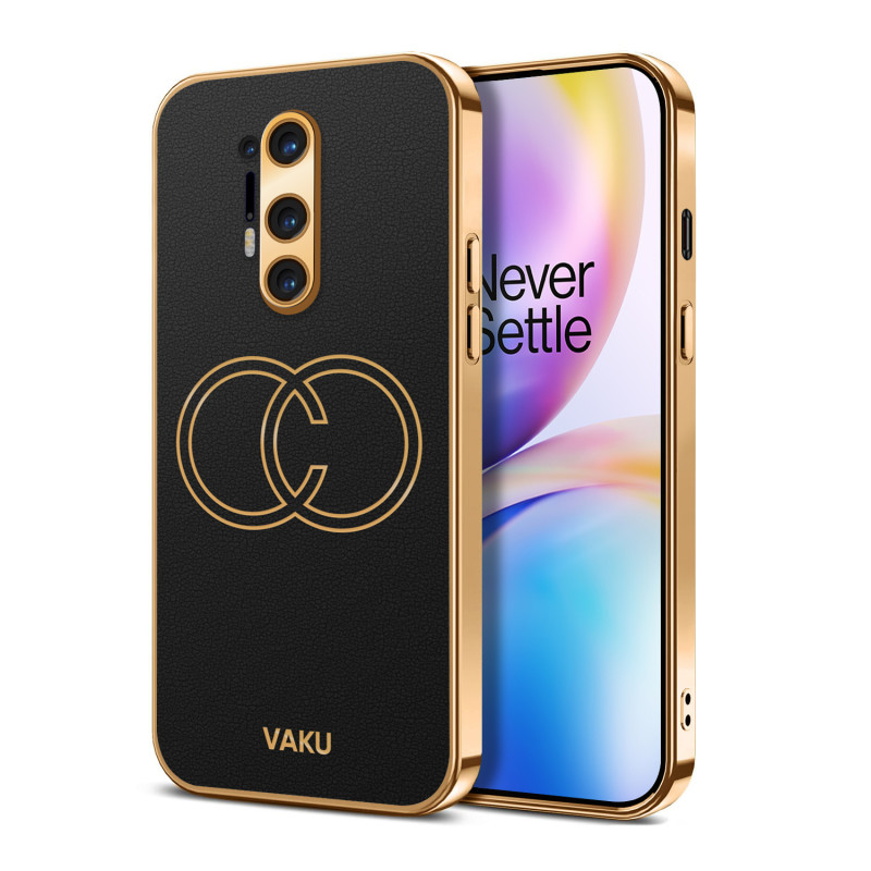 Vaku ® OnePlus 8 Pro Skylar Series Leather Stitched Gold Electroplated Soft TPU Back Cover