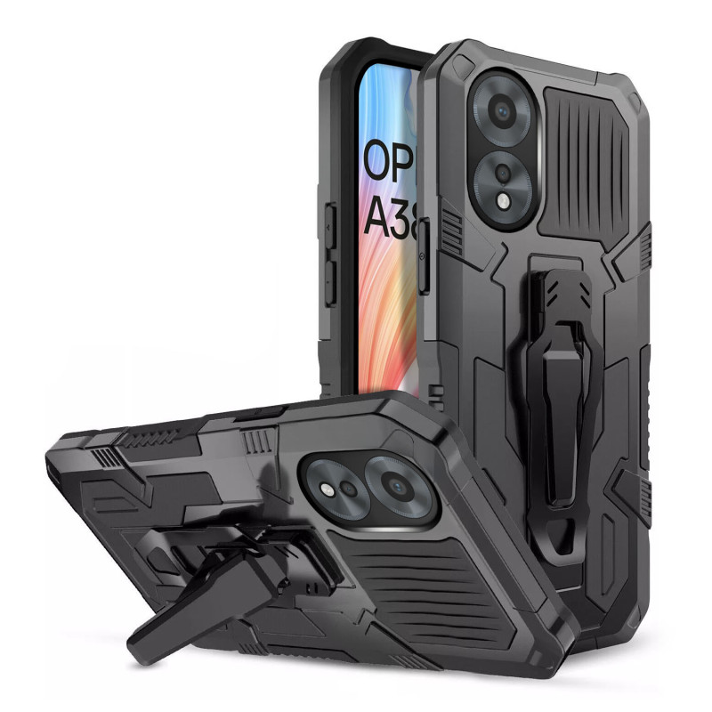 Vaku ® Oppo A38 Vanguard Military Grade Armor Case with Metal Belt Clip Kickstand Back Cover