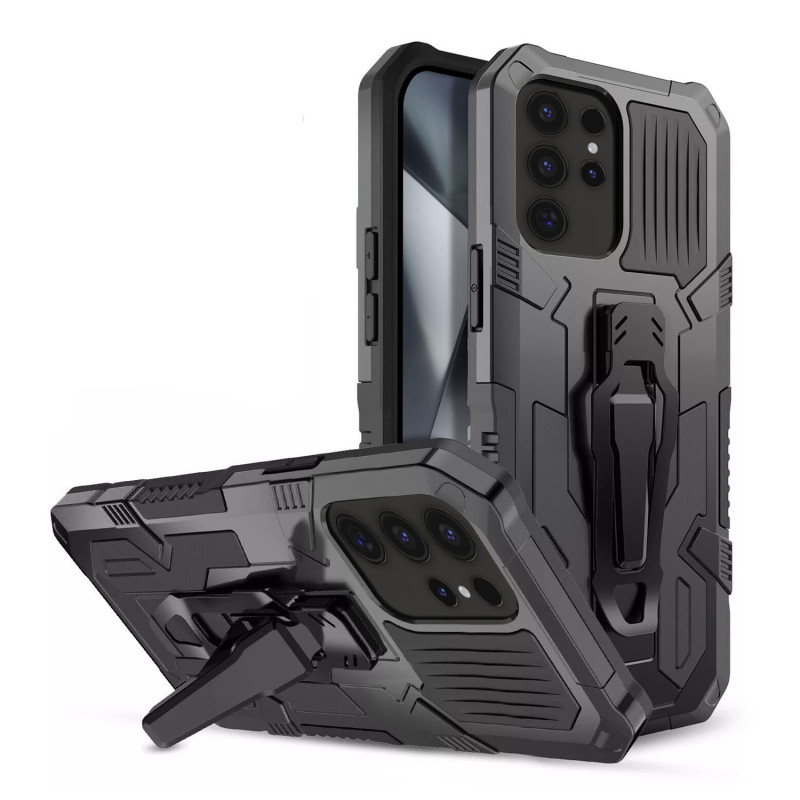 Vaku ® Samsung Galaxy S24 Ultra Vanguard Military Grade Armor Case with Metal Belt Clip Kickstand Back Cover