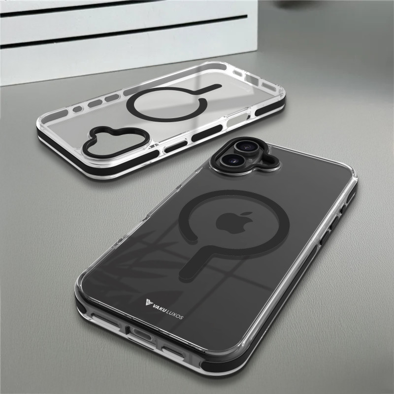 Vaku Luxos ® Apple iPhone 16 Vortex Magpro Gel Cushion Slim Fit Shockproof Certified Mag-Safe Crystal Clear Camera Metal Ring Back Cover